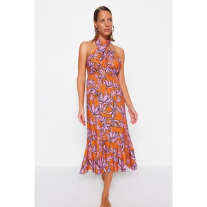 Trendyol Floral Print Midi-Wrapped Cross-Tie Beach Dress