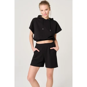 Dagi Black Crop Hooded Sweatshirt