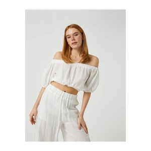 Koton Off-the-Shoulder Crop Blouse with Balloon Sleeves