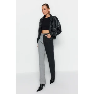 Trendyol Multi-Colored Color Block High Waist Long Straight Jeans