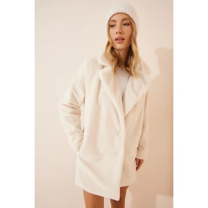 Happiness İstanbul Women's Bone Faux Fur Coat