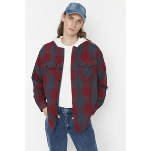 Trendyol Claret Red Men's Oversize Hooded Plaid Lumberjack Shirt