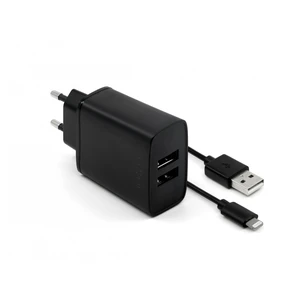 Nabíjačka do siete FIXED 2xUSB, 15W Smart Rapid Charge + Lightning MFi kabel 1m (FIXC15-2UL-BK) čierna nabíjačka do siete • adaptér pre EÚ zásuvky • 2