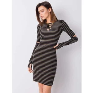 RUE PARIS Black and green striped dress for women