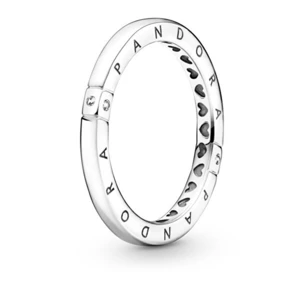 Pandora Nežný strieborný prsteň Logo a srdiečka 199482C01 48 mm