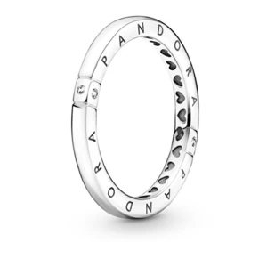 Pandora Nežný strieborný prsteň Logo a srdiečka 199482C01 48 mm