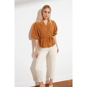 Brown blouse with Trendyol binding - Women