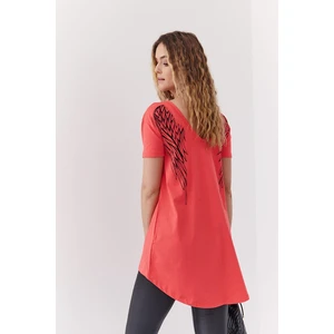 Asymmetrical coral tunic with wings on the back