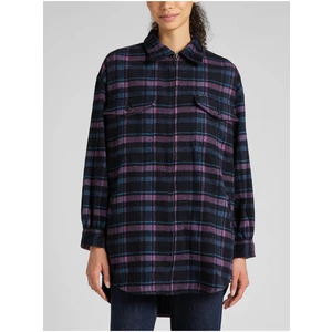 Purple-Blue Women's Plaid Shirt Jacket with Lee Wool - Women