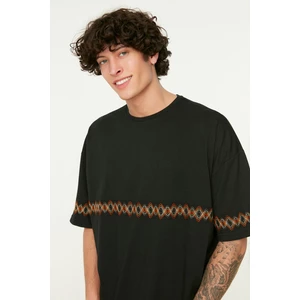 Trendyol Black Men's Oversize Crew Neck Short Sleeve Embroidered TShirt