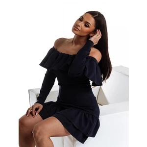 Navy dress with decorative frill at the La Diva neckline