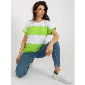 White and light green basic blouse with short sleeves