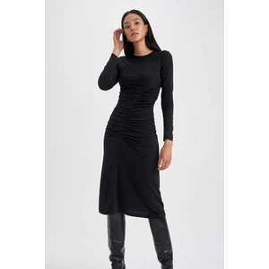 DEFACTO Bodycon Round Collar Midi Long Sleeve Dress