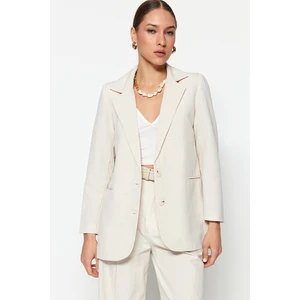 Trendyol Weave Ecru, Linen Look Lined Blazer Jacket