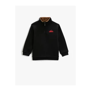 Koton Stand Up Collar Half-Zip Sweatshirt With Plush Detail on the Collar, Long Sleeved.