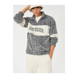 Koton Stand Up Collar Sweatshirt with a slogan Printed Color Block