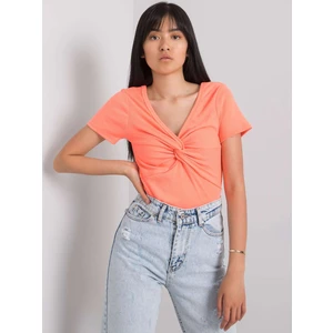 Women's T-shirt with short sleeves and neckline - coral