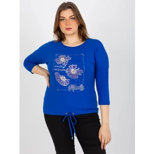 Women's blouse plus size with 3/4 sleeves and print - blue