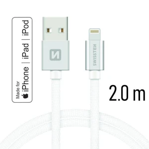 Datový kabel Swissten Textile USB Lightning MFi 2,0 M , silver