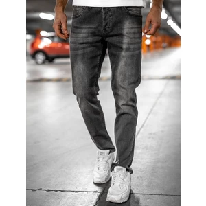 Czarne spodnie jeansowe męskie regular fit Denley R908