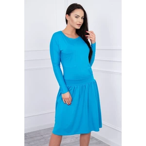 Dress with a flared bottom and pocket turquoise