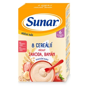 Sunar mliečna kaša 8 cereálií príchuť jahoda, banán, 210 g