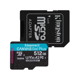 Kingston Canvas Go Plus Micro SDXC 512GB + SD adaptér, UHS-I U3 A2, Class 10 - rýchlosť 170/90 MB/s (SDCG3/512GB)