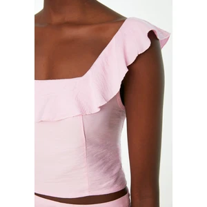 Trendyol Pink Ruffle Crop Blouse