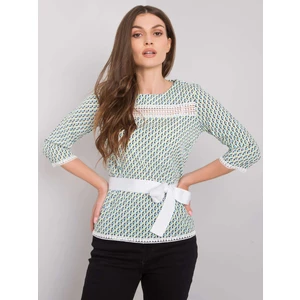 White and green blouse with colorful patterns