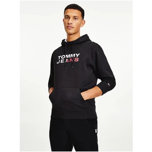 Black Men's Patterned Hoodie Tommy Jeans - Mens