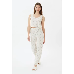 Trendyol White Floral Pattern Tkana piżama