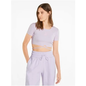 Light Purple Women's Ribbed Cropped T-Shirt with Puma Tie - Women