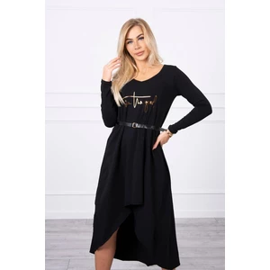 Dress with a decorative belt and an inscription black