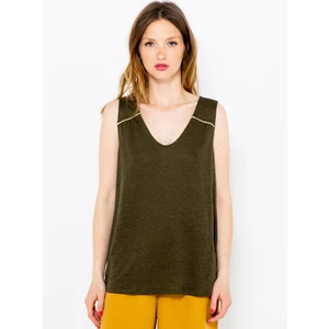 Khaki Linen Loose Tank Top CAMAIEU - Women