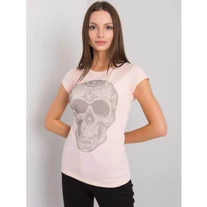 Világos rózsaszín női póló koponyával