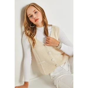 Bianco Lucci Women's Buttons, Patterned Knitwear Vest