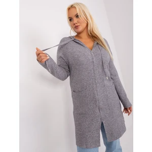 Grey long sweater of a larger size with a zipper