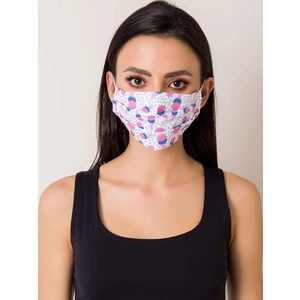 White cotton protective mask with print