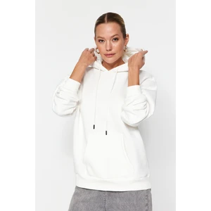 Trendyol Thick Ecru, Fleece Inside Oversized/Wide Fit with a Hooded Basic Knitted Sweatshirt