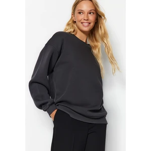 Trendyol Anthracite Oversize/Comfortable fit Basic Crew Neck Thick/Fleece Knitted Sweatshirt