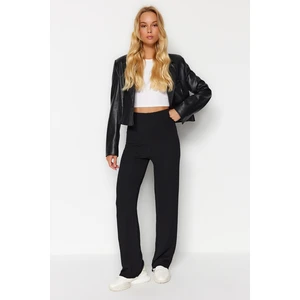 Trendyol Black Textured High Waist Piper Knitted Pants