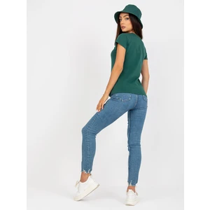 Basic dark green cotton t-shirt for women