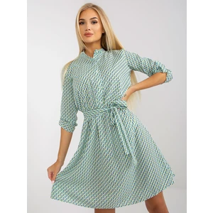 Casual white-green dress with button fastening