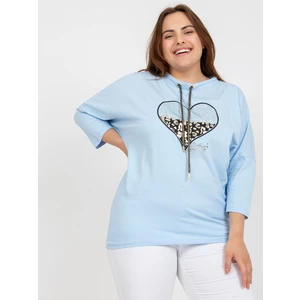 Světle modrá dámská halenka plus size s 3/4 rukávem