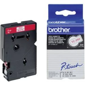 Brother TC-292, 9mm x 7,7m, červený tisk / bílý podklad, originální páska