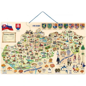 WOODY Mapa magnetická Slovenska s obrázkami a spoločenská hra 3v1