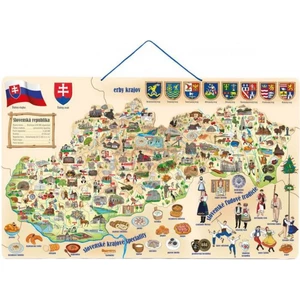 WOODY Mapa magnetická Slovenska s obrázky a společenská hra 3v1