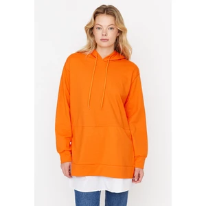 Trendyol Orange Knitted Sweatshirt with Hoodie and Bottom Skirt