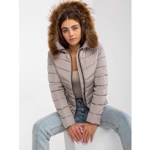 Dark beige transitional quilted jacket with hood