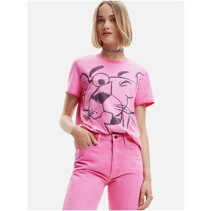 Desigual Pink Panther Smile Pink Ladies T-Shirt - Women